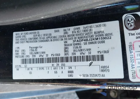 2019 Ford Fiesta Se z USA, uszkodzony, nr VIN 3FADP4BJ2KM159022